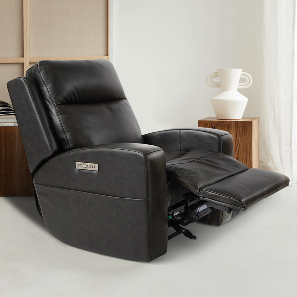 Aarhus Leather Power Recliner with Adjustable Headrest & Lumbar