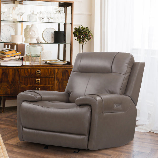 Riga Leather Power Recliner with Adjustable Headrest & Lumbar