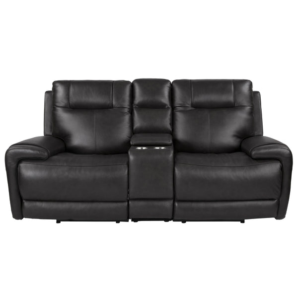 Riga Leather Power Reclining Loveseat with Adjustable Headrest & Lumbar