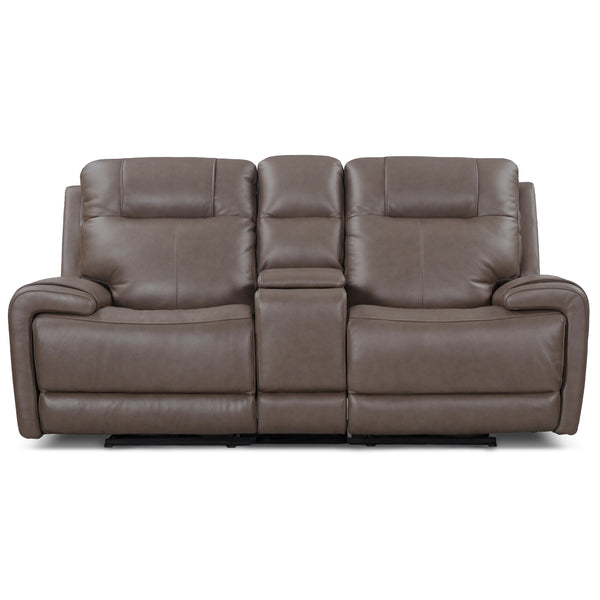 Riga Leather Power Reclining Loveseat with Adjustable Headrest & Lumbar