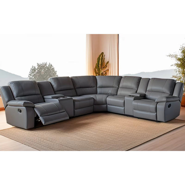 Oslo Manual Gray Reclining Sectional with Consoles & Cup Holders