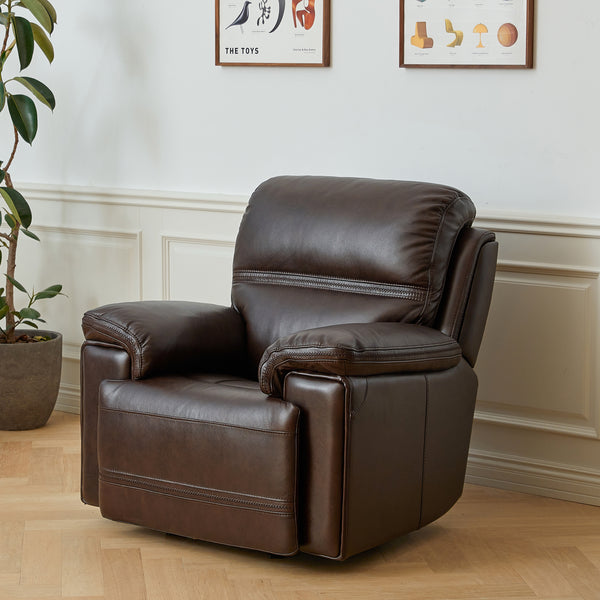 Lund Leather Power Recliner with Adjustable Headrest