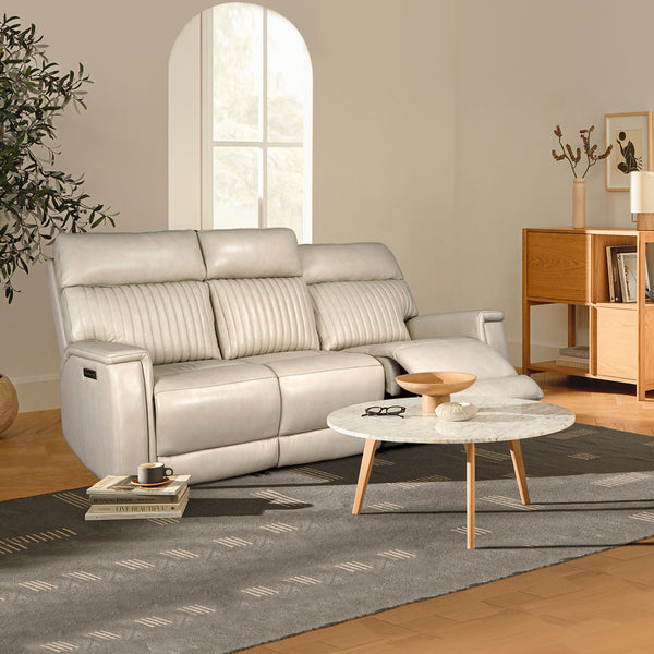 Vaasa Leather Power Reclining Sofa with Adjustable Headrest & Lumbar