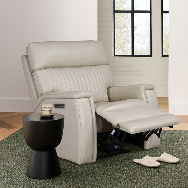 Vaasa Leather Power Recliner with Adjustable Headrest & Lumbar