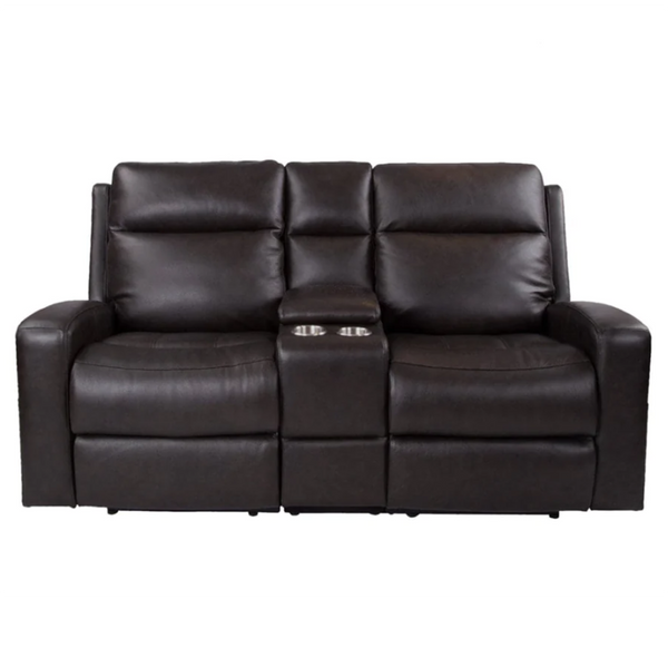 Aarhus Leather Power Reclining Loveseat with Adjustable Headrest & Lumbar