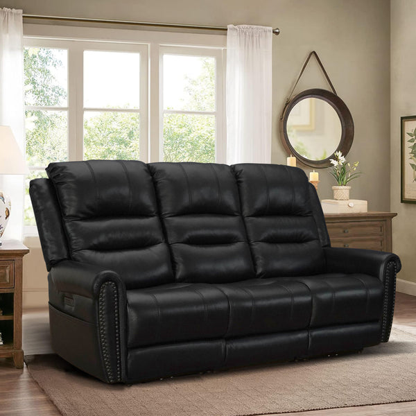 Turku Leather Power Reclining Sofa with Adjustable Headrest & Drop Down Table