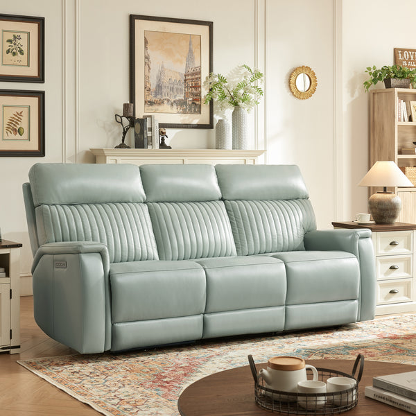 Vaasa Leather Power Reclining Sofa with Adjustable Headrest & Lumbar