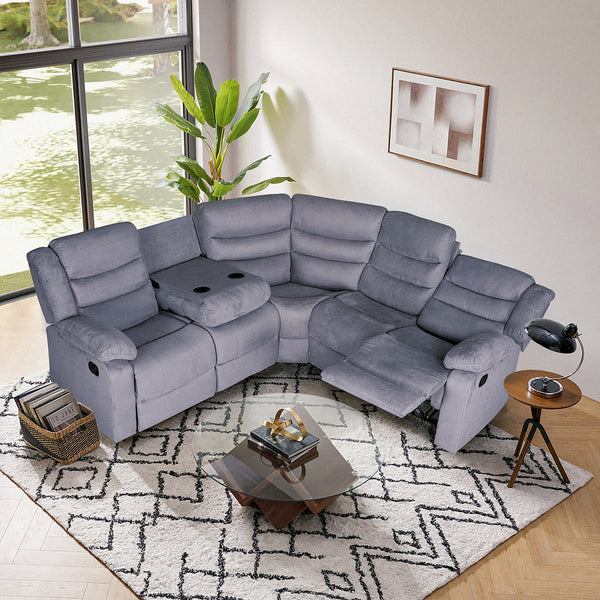 Gotland Manual Reclining Sectional with Drop Down Tables,Cup Holders