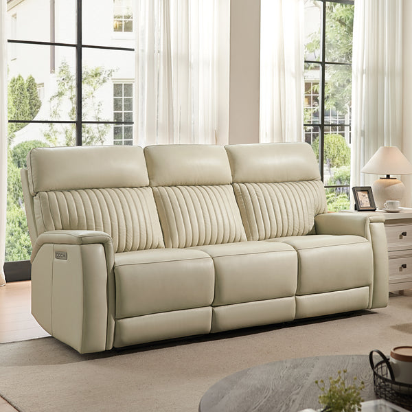 Vaasa Leather Power Reclining Sofa with Adjustable Headrest & Lumbar