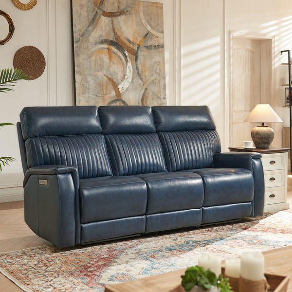 Vaasa Leather Power Reclining Sofa with Adjustable Headrest & Lumbar