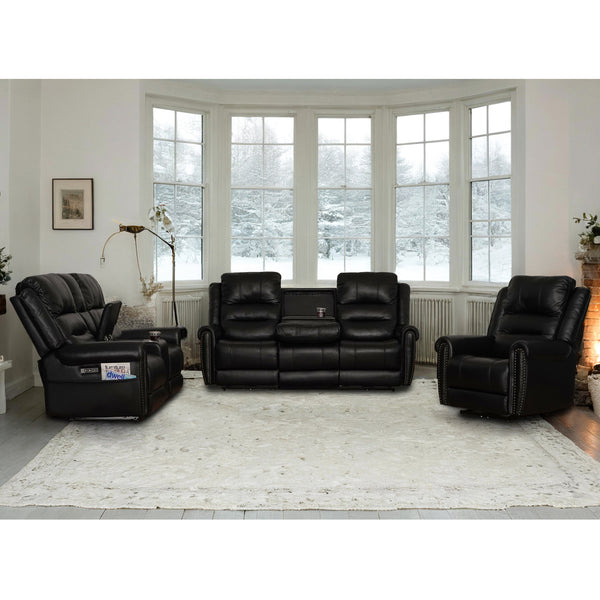 Black Leather Power Recliner Sofa Set 