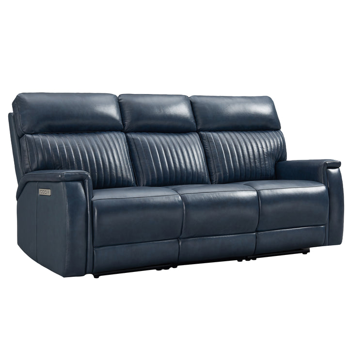 Blue Genuine Leather Power Recliner Sofa