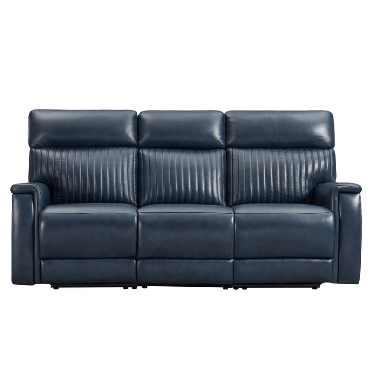 Blue Genuine Leather Power Recliner Sofa