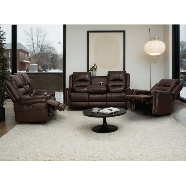 Brown Leather Power Recliner Sofa Set 