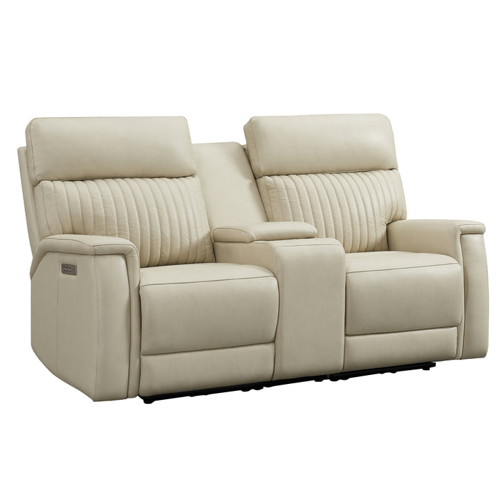 Cream Genuine Leather Power Recliner Loveseat