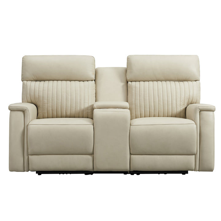 Cream Genuine Leather Power Recliner Loveseat