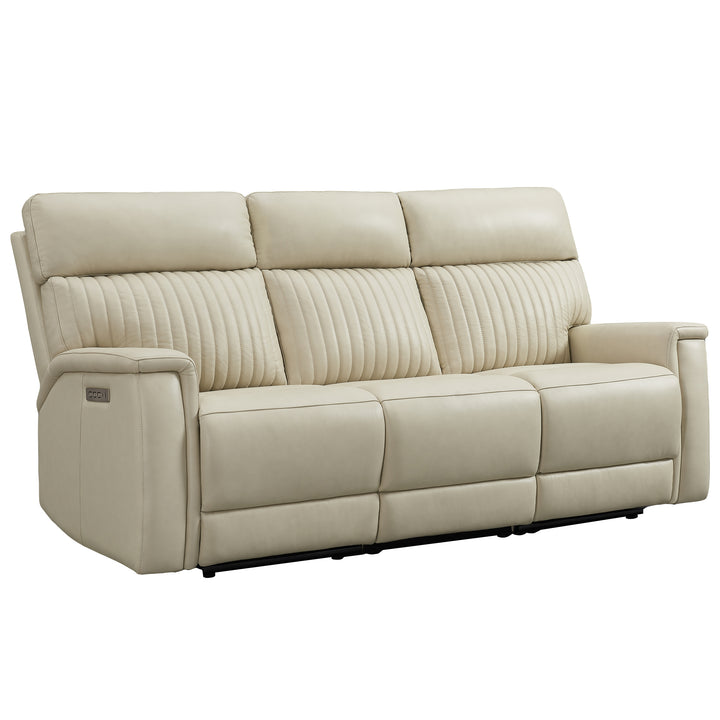 Cream Genuine Leather Power Recliner Sofa