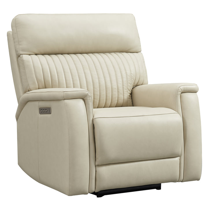 Cream Genuine Leather Power Recliner 