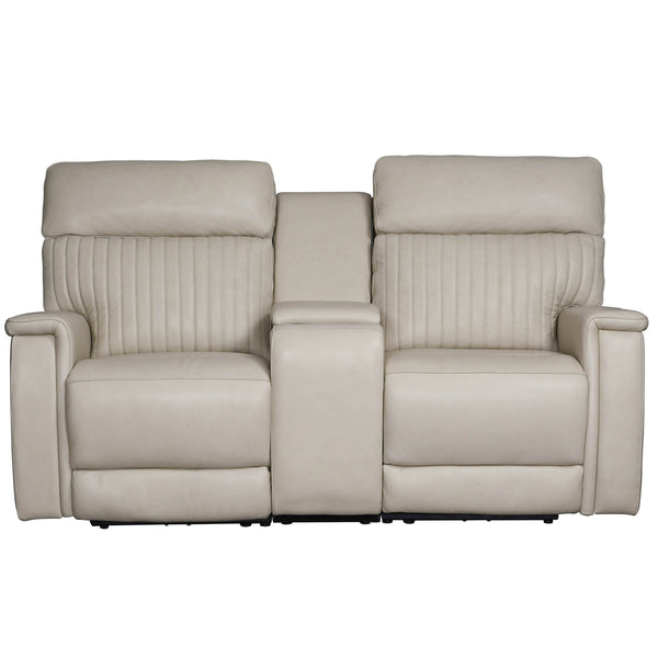 Vaasa Leather Power Reclining Loveseat with Adjustable Headrest & Lumbar