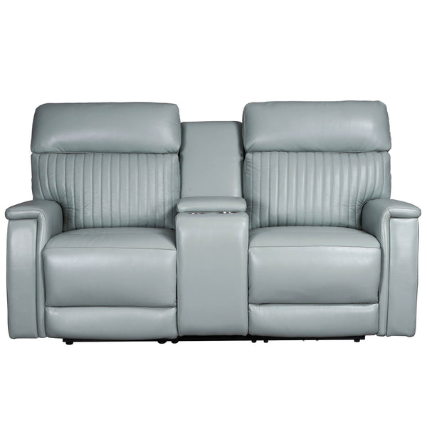 Vaasa Leather Power Reclining Loveseat with Adjustable Headrest & Lumbar