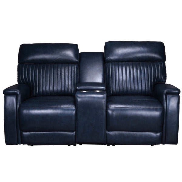 Vaasa Leather Power Reclining Loveseat with Adjustable Headrest & Lumbar