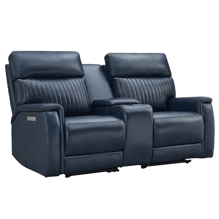 Darkblue Genuine Leather Power Recliner Loveseat