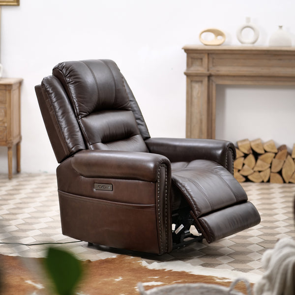 Turku Leather Power Recliner with Adjustable Headrest