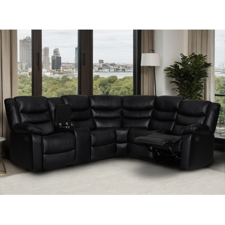 black faux leather manual recliner sectional