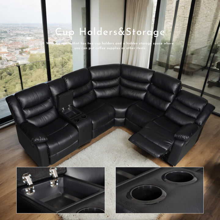 black faux leather manual recliner sectional