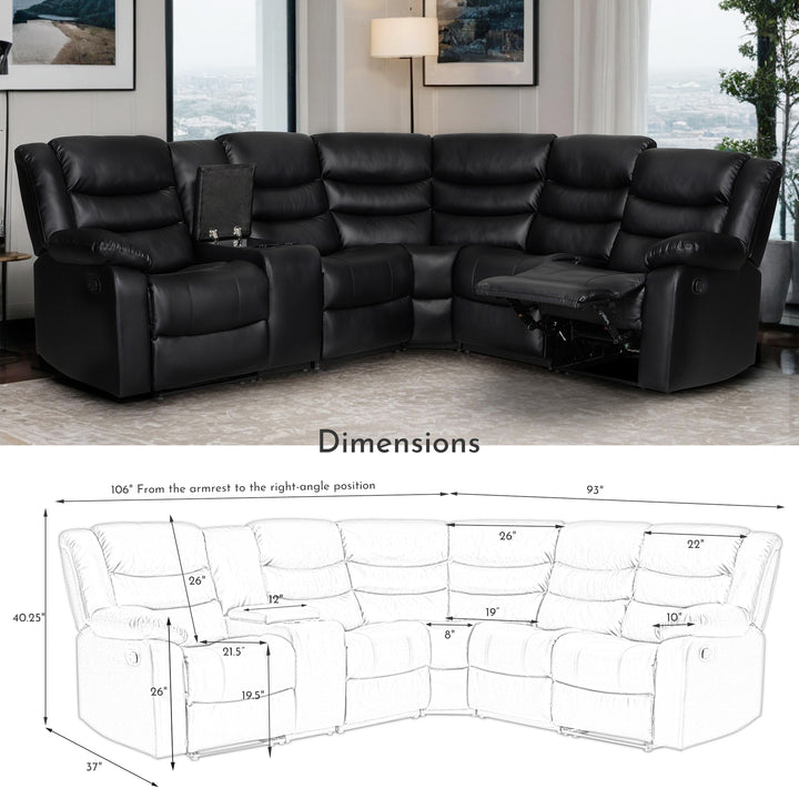 black faux leather manual recliner sectional