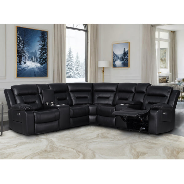 black faux leather power recliner sectional 