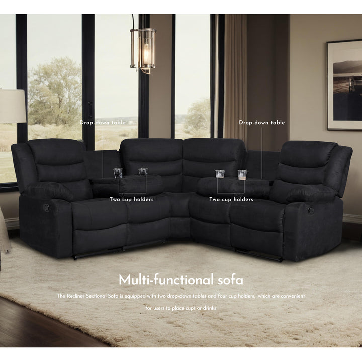 black manual recliner​ suede sectional