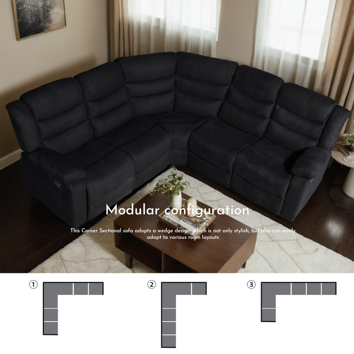 black manual recliner​ suede sectional