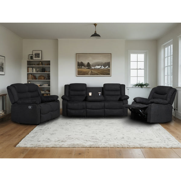 black suede manual reclining sofa set