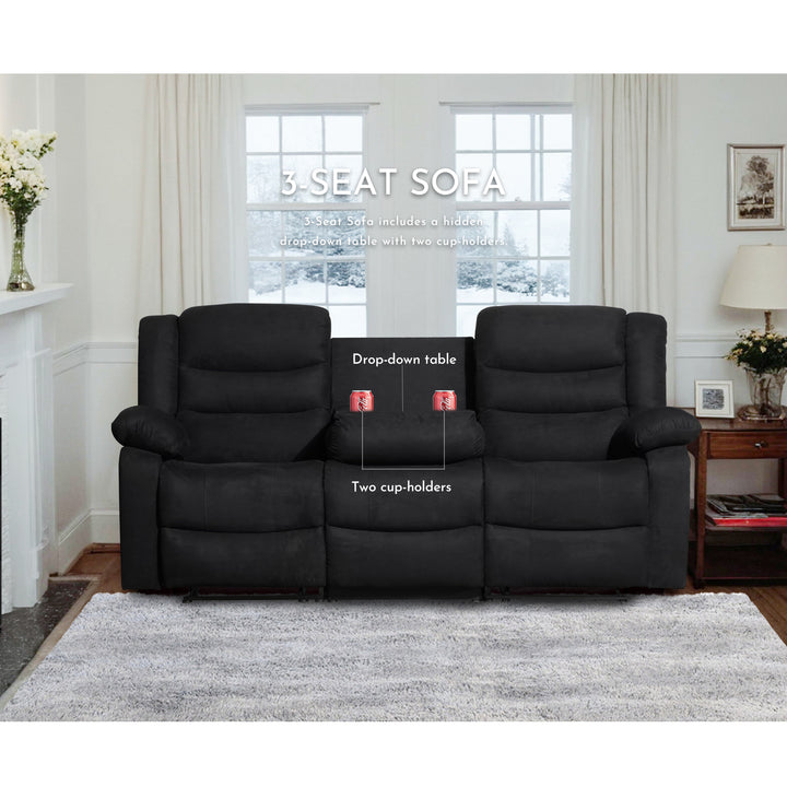 black suede manual reclining sofa set