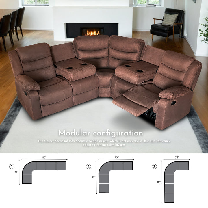 brown manual recliner​ suede sectional