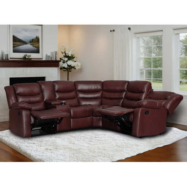 darkred faux leather manual recliner sectional