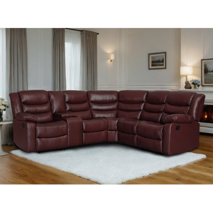 darkred faux leather manual recliner sectional 