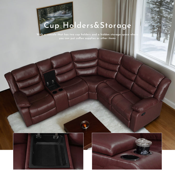 darkred faux leather manual recliner sectional