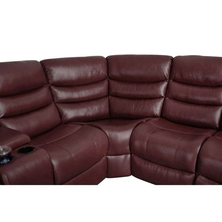 darkred faux leather manual recliner sectional