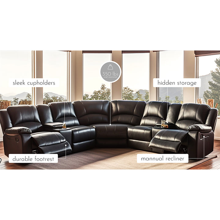 faux leather black recliner sectional sofa