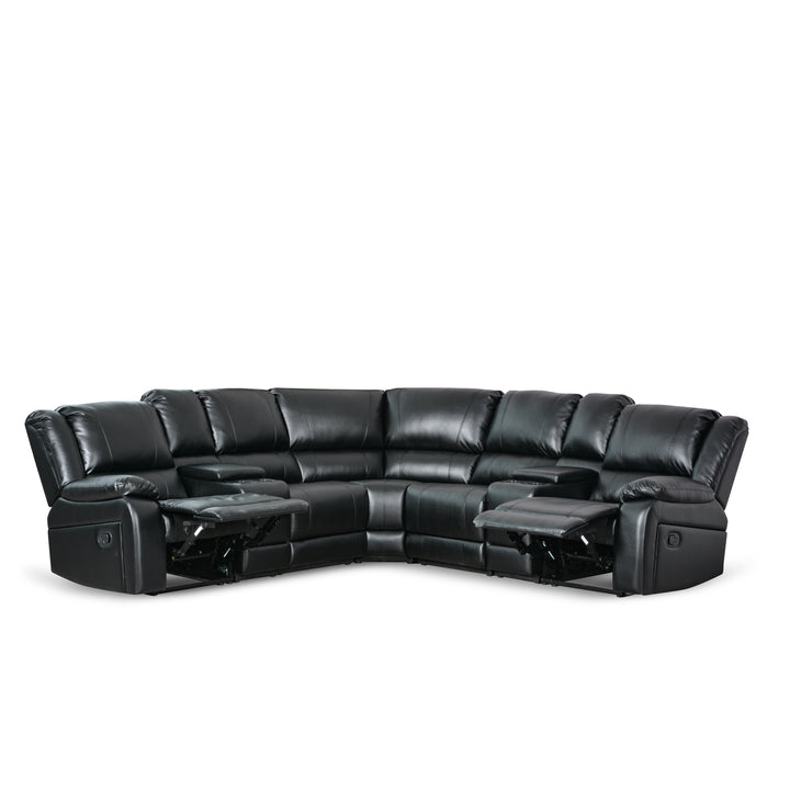 faux leather black recliner sectional sofa