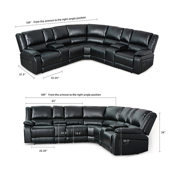 faux leather black recliner sectional sofa