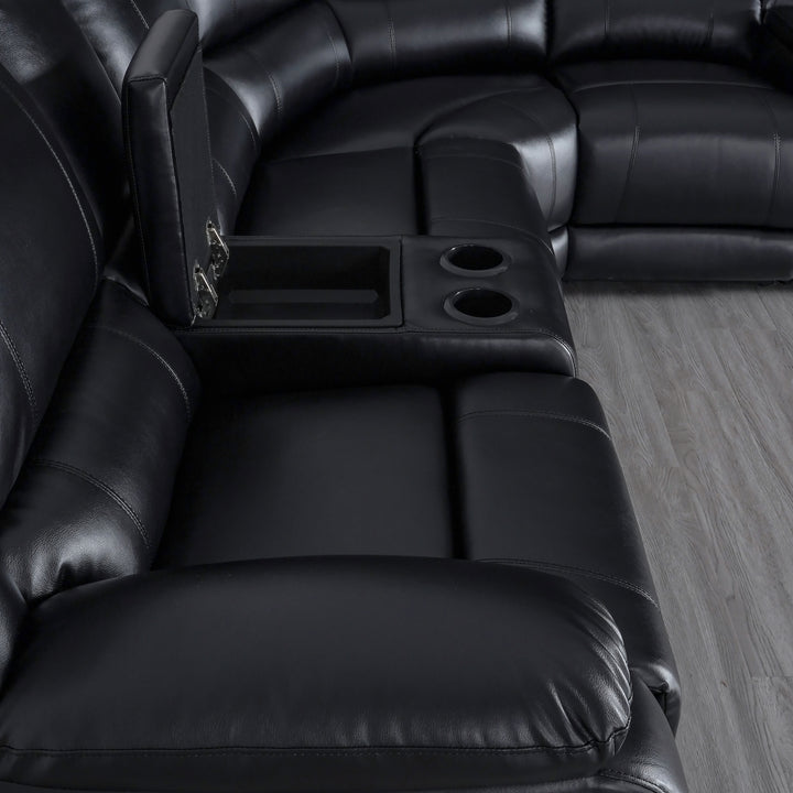 faux leather black recliner sectional sofa