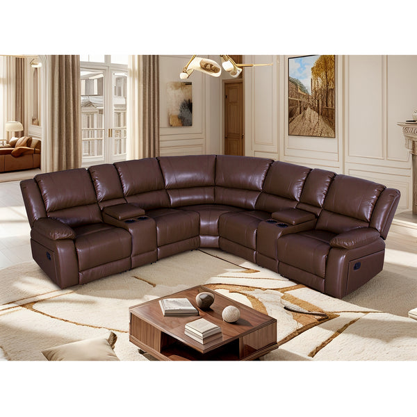 faux leather brown recliner sectional sofa