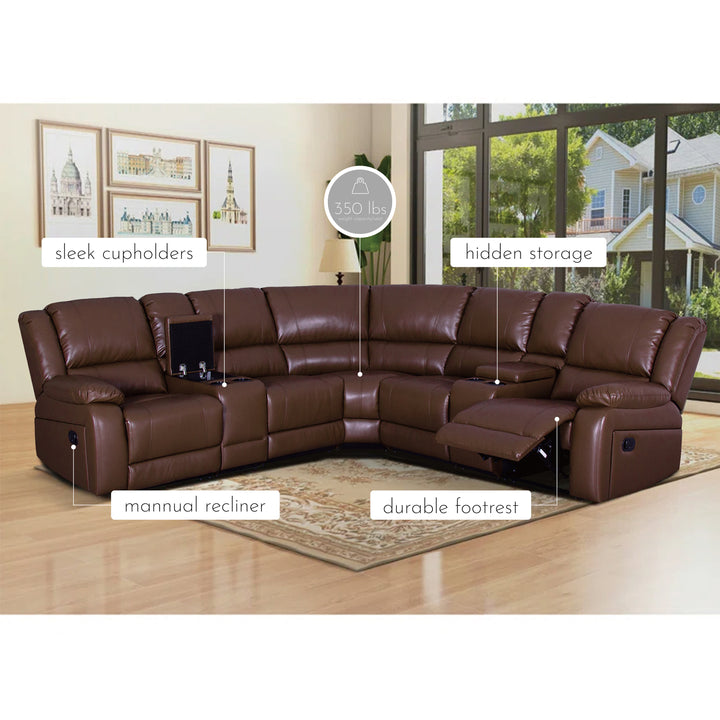 faux leather brown recliner sectional sofa