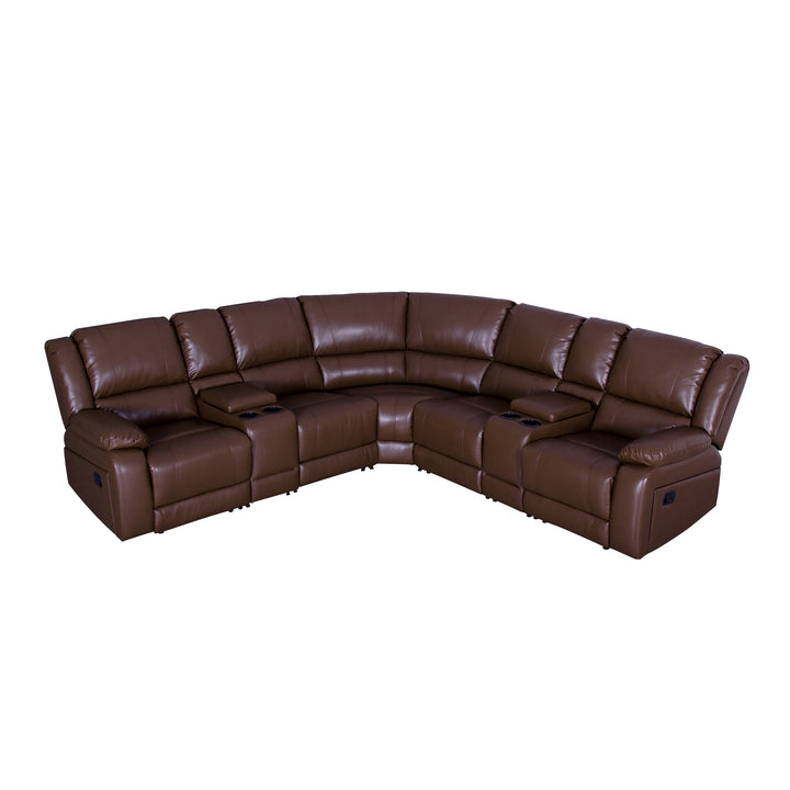 faux leather brown recliner sectional sofa