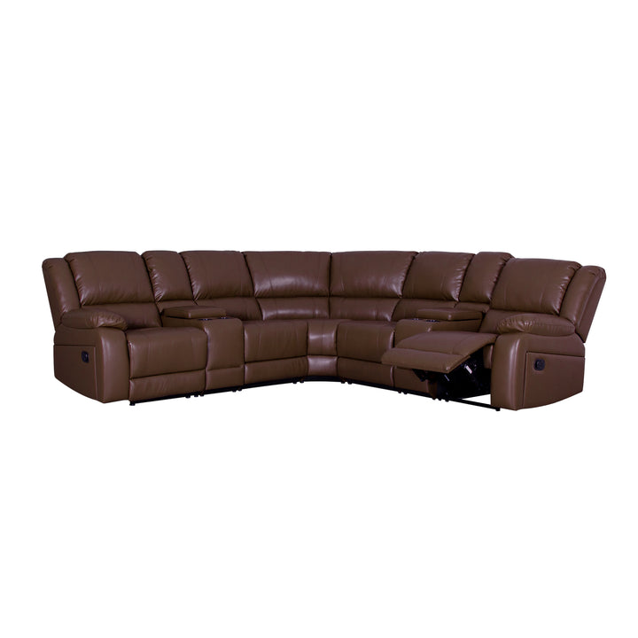 faux leather brown recliner sectional sofa