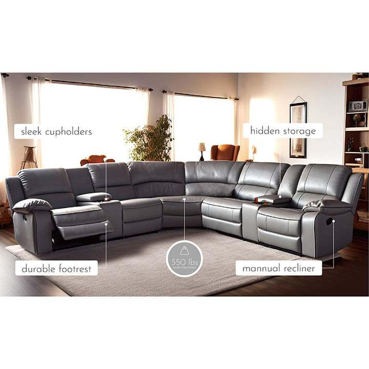 faux leather gray recliner sectional sofa