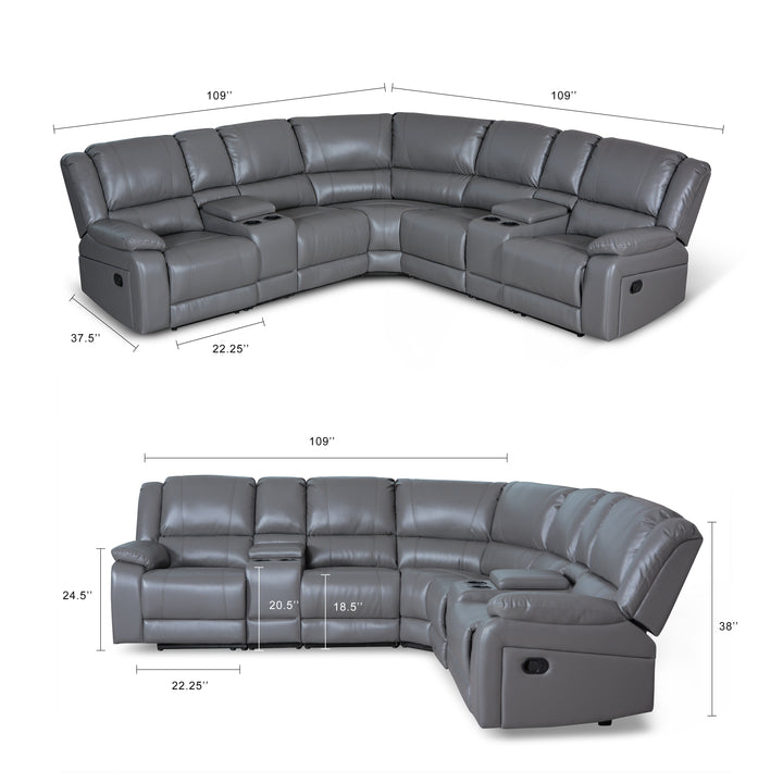 faux leather gray recliner sectional sofa